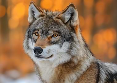 Wolf Portrait in Autumn Forest