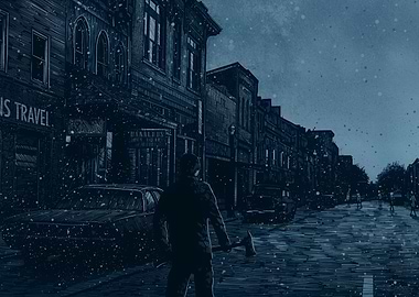 Axe Man in Snowy Town