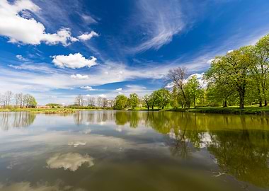 Scenic Lake View with Trees and Sky, Poland