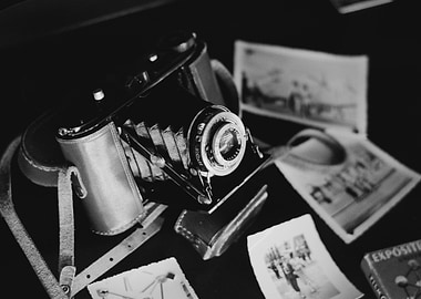 Vintage Camera and Photographs Still Life
