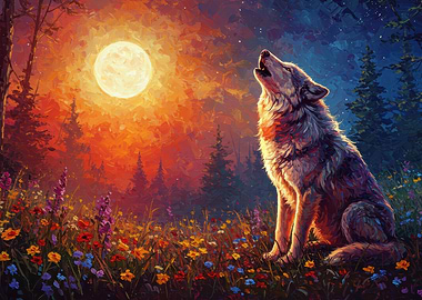 Howling Wolf Under the Moonlight