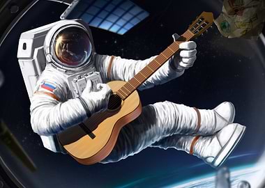 Astronaut playing guitar in space