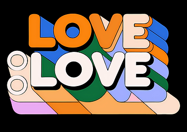 Retro Love Typography on Black Background