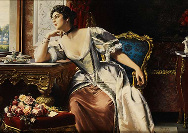 Elegant Woman in Thought Painting
