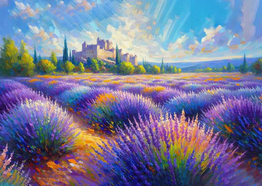 Lavender Field with Castle Painting