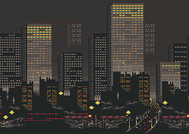 Pixel Art Night Cityscape
