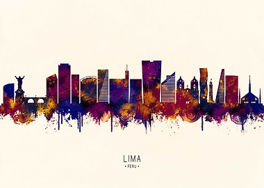 Lima, Peru Skyline Watercolor