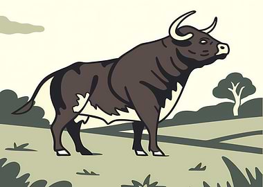 Illustration of a Bull in a Field