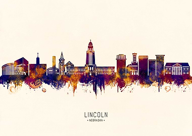 Lincoln Nebraska Skyline Watercolor