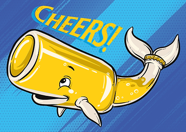Cheers! Beer Bottle Whale Cartoon