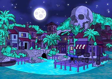 Pirate Island at Night