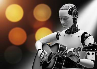 Humanoid robot playing acoustic guitar