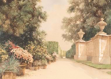 Watercolor Painting of a Garden Path