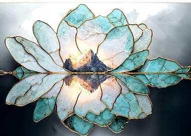 Gemstone Lotus Flower with Mountain Reflection