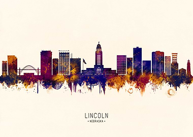 Lincoln Nebraska Skyline Watercolor Art