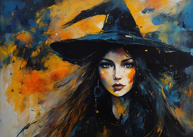 Abstract Witch Portrait with Hat
