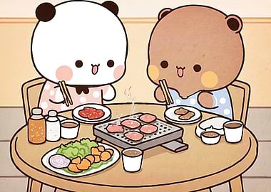Bears Enjoying Korean BBQ