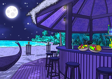 Tropical Beach Bar at Night