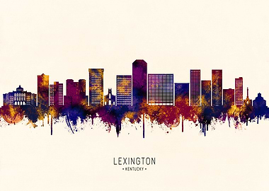 Lexington Kentucky Skyline Watercolor Silhouette