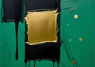 Abstract Green, Black, and Gold Painting