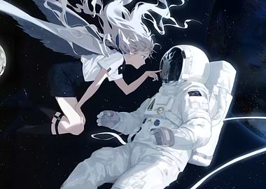Anime Girl and Astronaut in Space