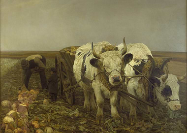 Oxen Plowing Field Painting