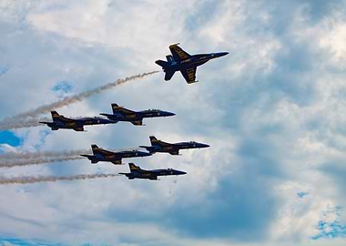 Blue Angels Formation in Cloudy Sky