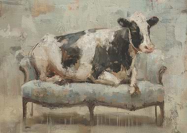 Cow on Couch Painting