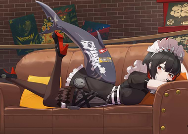 Zenless Zone Zero Relaxing on Couch with Shark