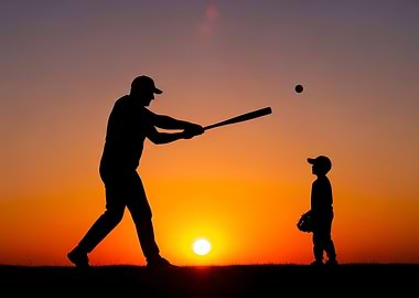 Baseball at Sunset: Father and Son