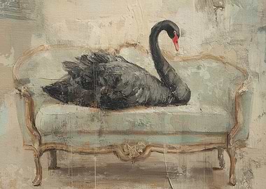 Black Swan on Antique Couch Painting