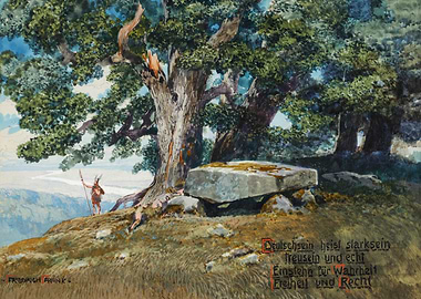 Historical Landscape with Figure and Text