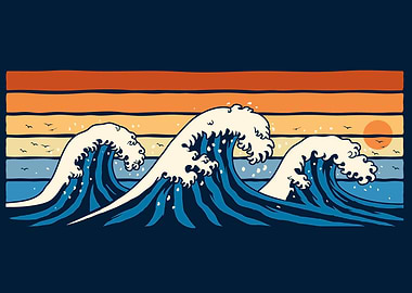 Great Retro Waves at Sunset Illustration