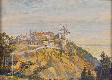 Watercolor Painting of a Hilltop Basilica