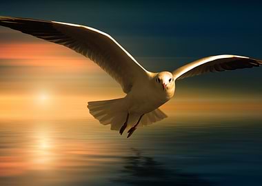 Seagull in flight over water