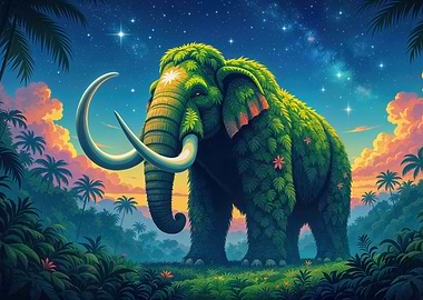 Leafy Mammoth in a Tropical Landscape