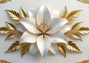 Elegant White Lily with Golden Leaves