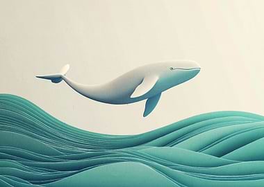 Whale Over Paper-Cut Waves
