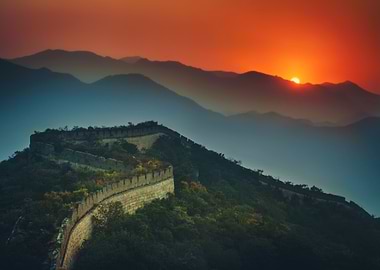 great wall of china at sunset