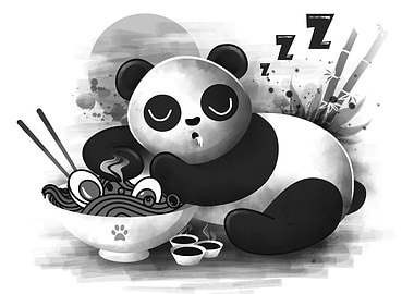 Ramen Panda – Cute Kawaii Panda Slurping Noodles Wall Art
