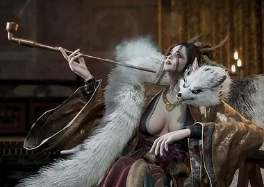 Woman with Pipe and Fox Fur
