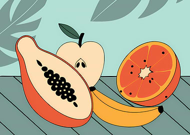 Stylized Fruit Still Life Illustration