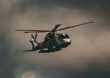 Military Helicopter in Flight (AgustaWestland AW101)