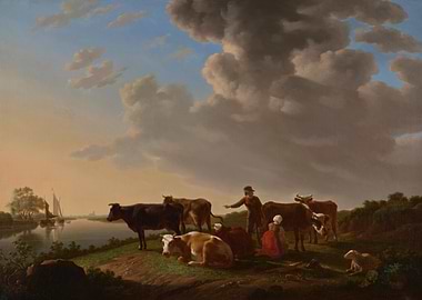 Pastoral Scene with Cows and Figures