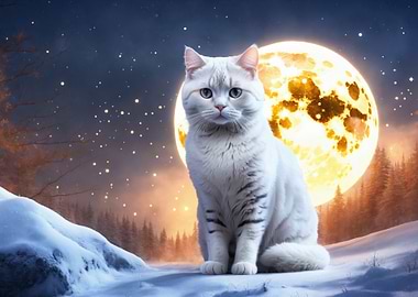 White Cat Under Moonlight