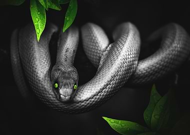Snake with Green Eyes in Monochrome