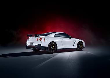 White Nissan GT-R on Dark Background