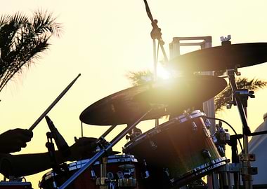 Drum Set Performance at Sunset