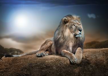 Majestic Lion Resting on a Rock