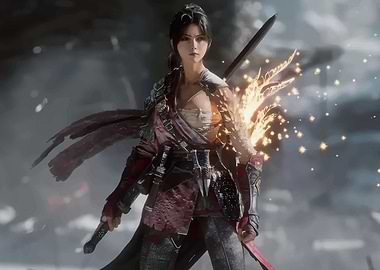 Female Warrior with Sword and Magic